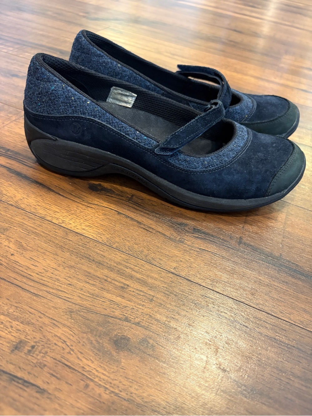 Merrell Encore Emme Q-Form Mary Jane Flat Shoes Navy Blue Suede Wool Women's 9
